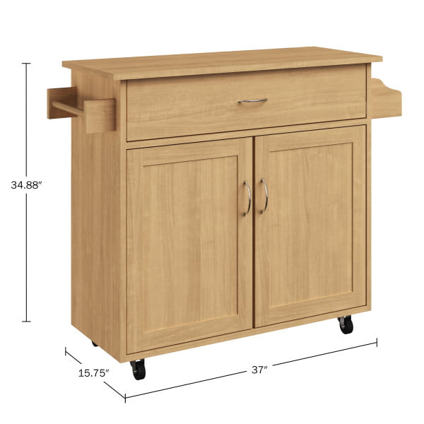 Kitchen Island with Spice Rack and Storage Cabinet - Rolling Cart with Drawers to Use as Coffee Bar, Microwave Stand, or Storage by Lavish Home (Oak)