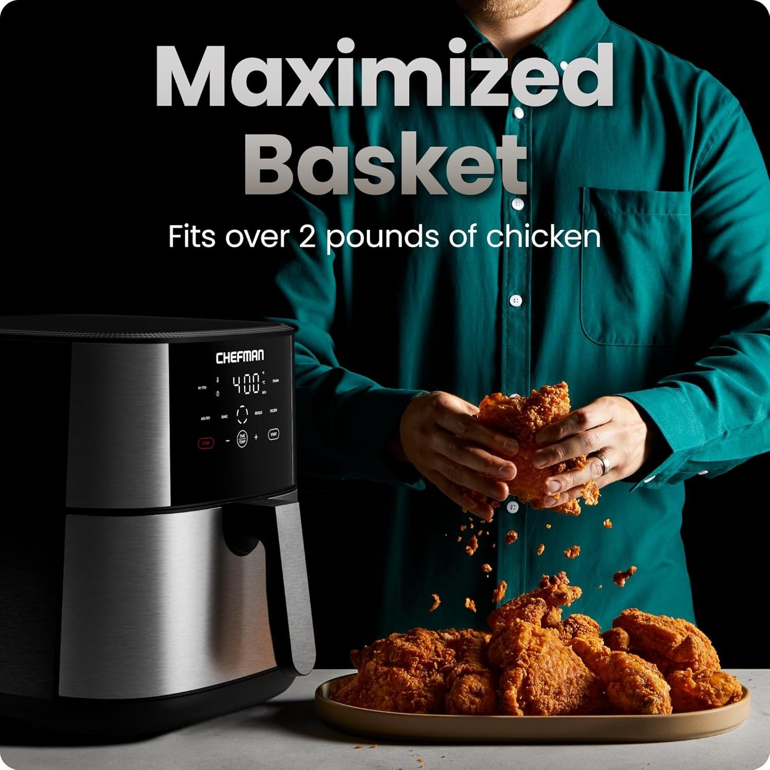 8QT 4-in-1 Air Fryer, 450°F Hi-Fry, LED Shake Reminder, Dishwasher Safe Nonstick Basket