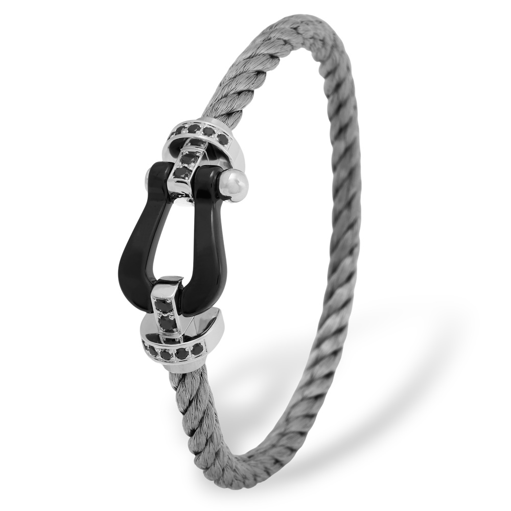 FRED Force 10 Black Diamond Bracelet 18K White Gold & Ceramic 0B0044-6B0109