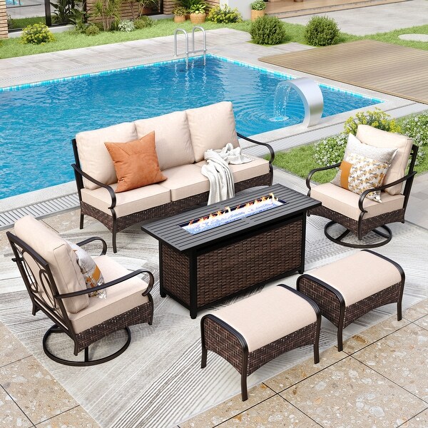 MAISON ARTS 4/6Piece HeavyDuty Oversized Metal Conversation Set with Fire Pit Table,3Seat Sofa,Swivel Chairs,Ottoman(s)
