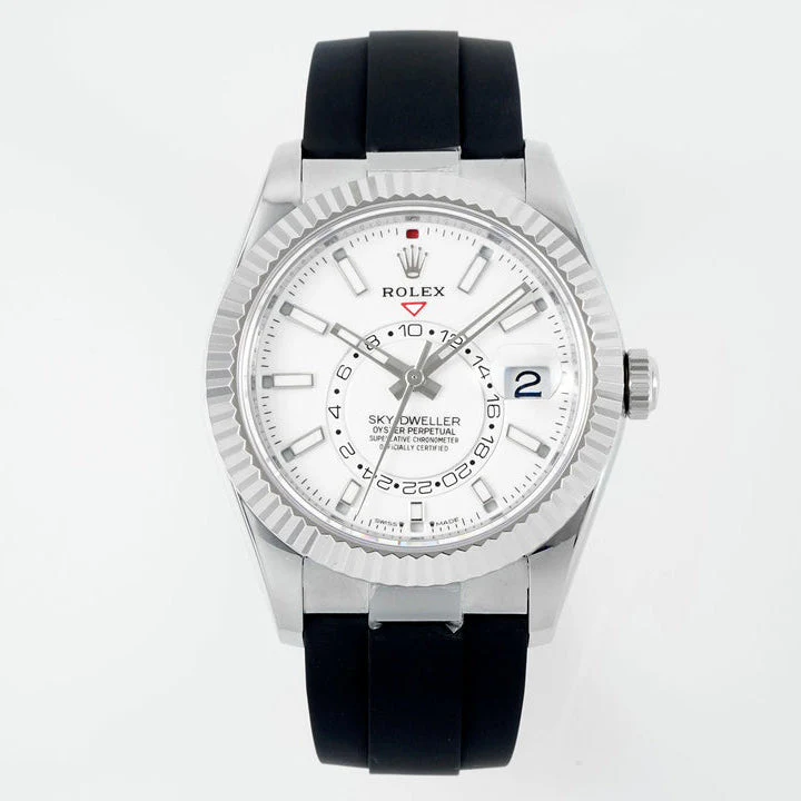 Rolex Sky-Dweller 42mm Stainless Steel Case White Dial Rubber Strap