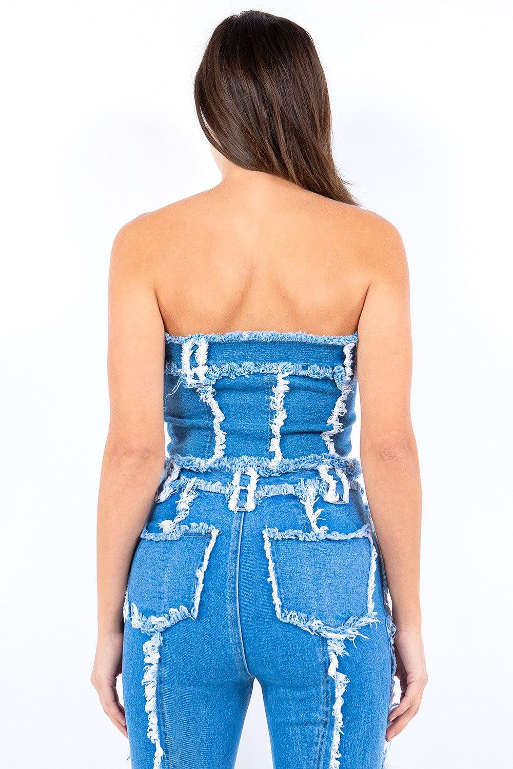 Frayed Edge Denim Corset TopClistos