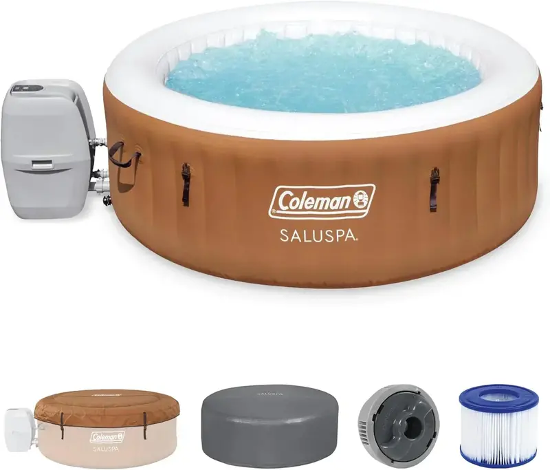 SaluSpa Miami Inflatable Hot Tub for 2–4 People – Round Outdoor Spa with 120 AirJets & Insulated Cover