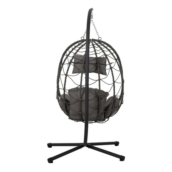 Patio Wicker Hanging Egg Chair Hanging Basket Chair Swing Chair with Stand