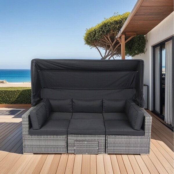 7Piece Patio Furniture Set,Retractable Canopy Rattan Sofa Set