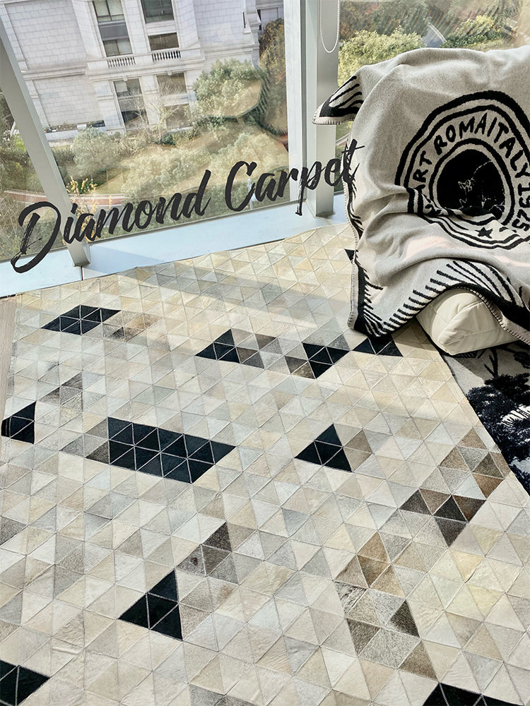 CP020 - Diamonds Gray Diamond Series Real Cowhide Large Villa Model Patchwork Leather Antique Carpet