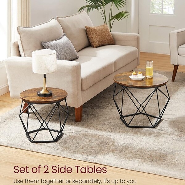 Small Coffee Table Set of 2,Round Coffee Table,Rustic Brown and Black