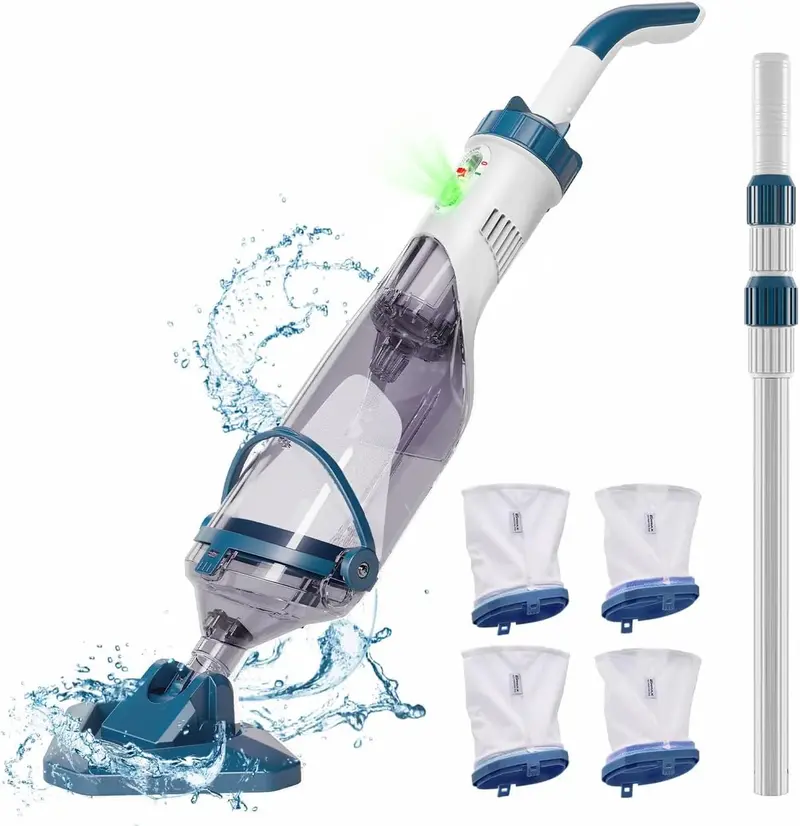 Rechargeable Handheld Pool Vacuum — Telescopic Pole, 1-Hour Runtime, 18.5 GPM Suction for Above-Ground Pools