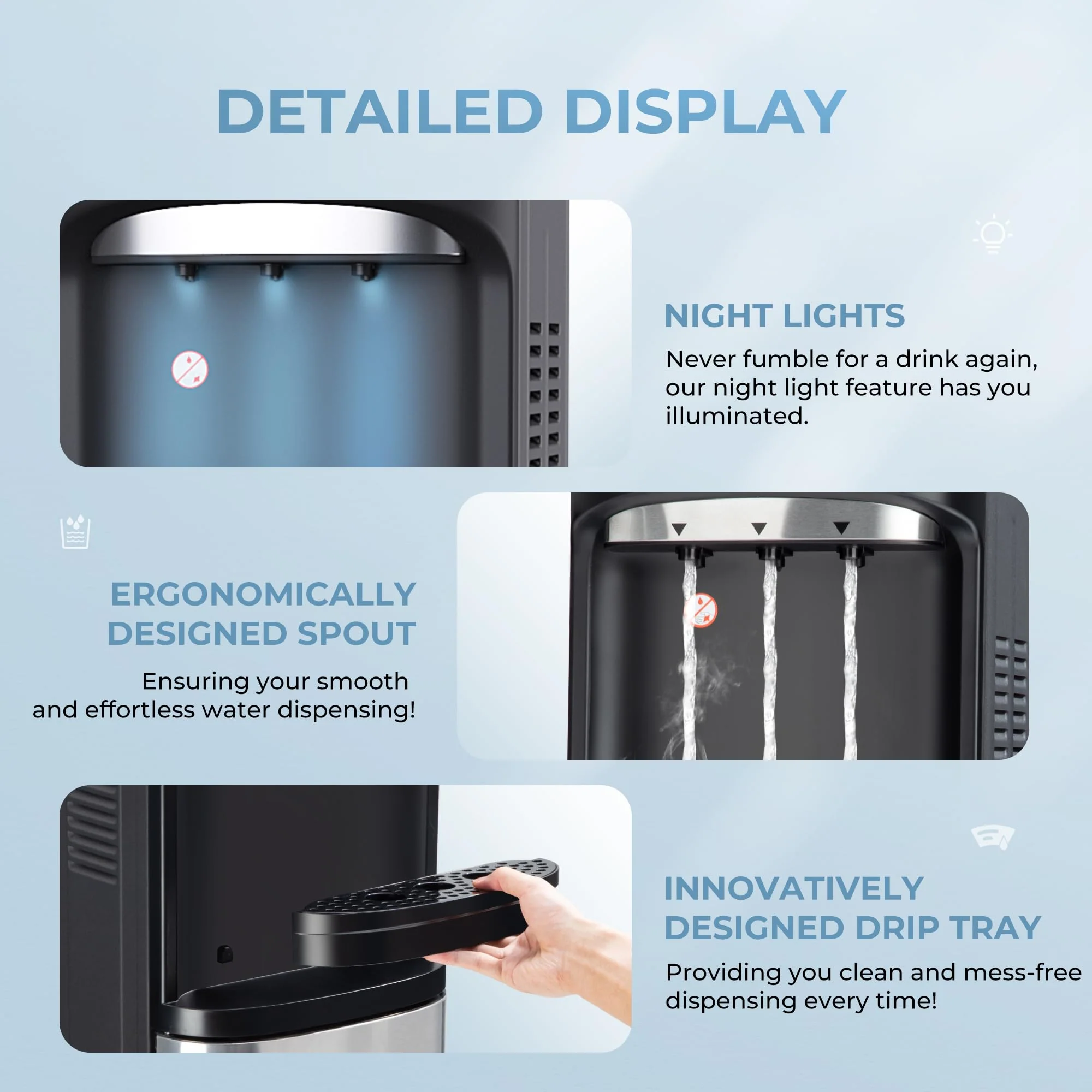 Self Cleaning Bottom Loading Water Cooler Dispenser, with UV Lights Stainless Steel