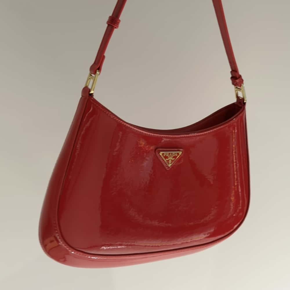 Prada Cleo Patent Leather Bag Cherry Red 27Cm