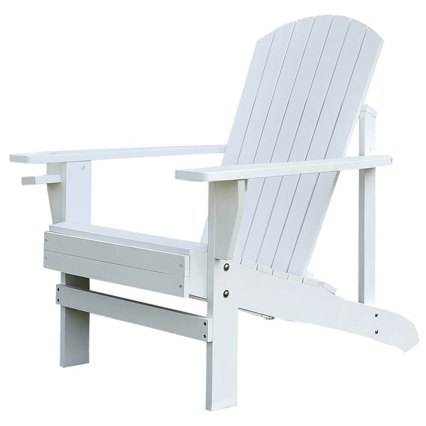 Outsunny Ergonomic White Wood Adirondack Lounge Chair with Cup Holder
