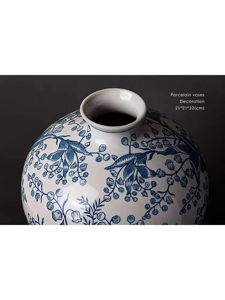 DC228 - Blue and White Lily of the Valley / Di@r Maison Light Blue Porcelain Vase New Chinese Style Porcelain Entrance Decoration with Good Implications