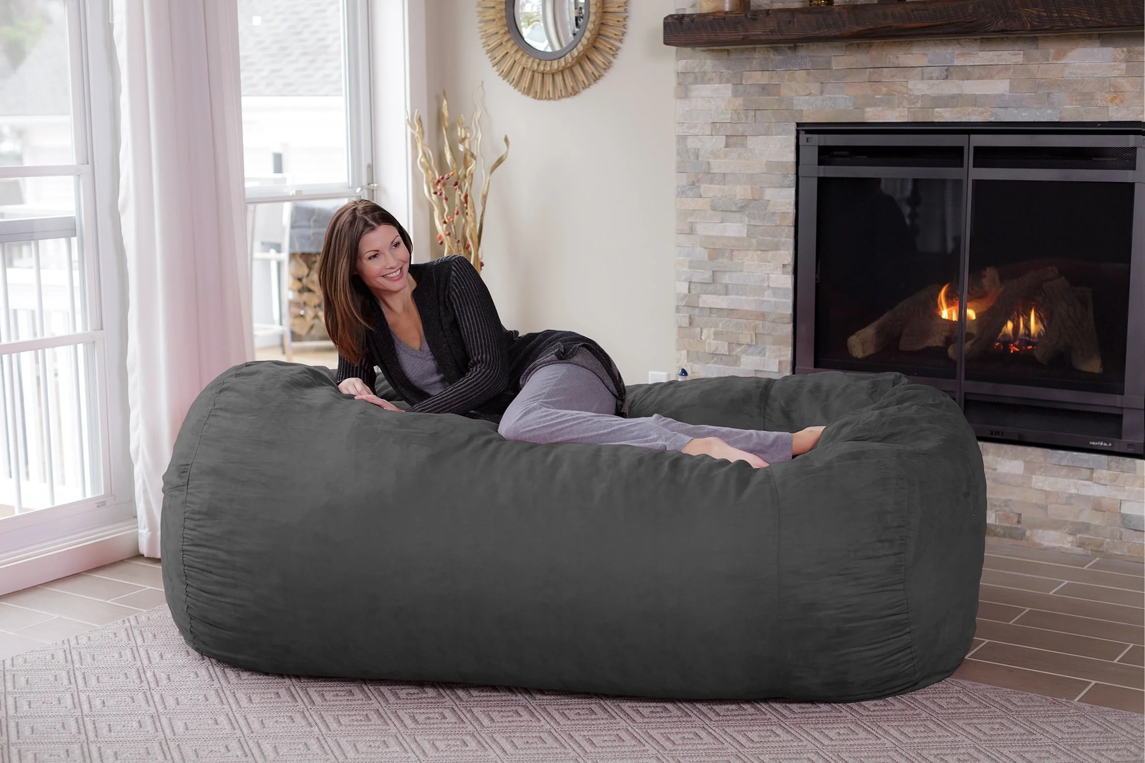 Chill Sack Bean Bag Chair, Memory Foam Lounger with Microsuede Cover, Kids, Adults, 6 ft, Gray