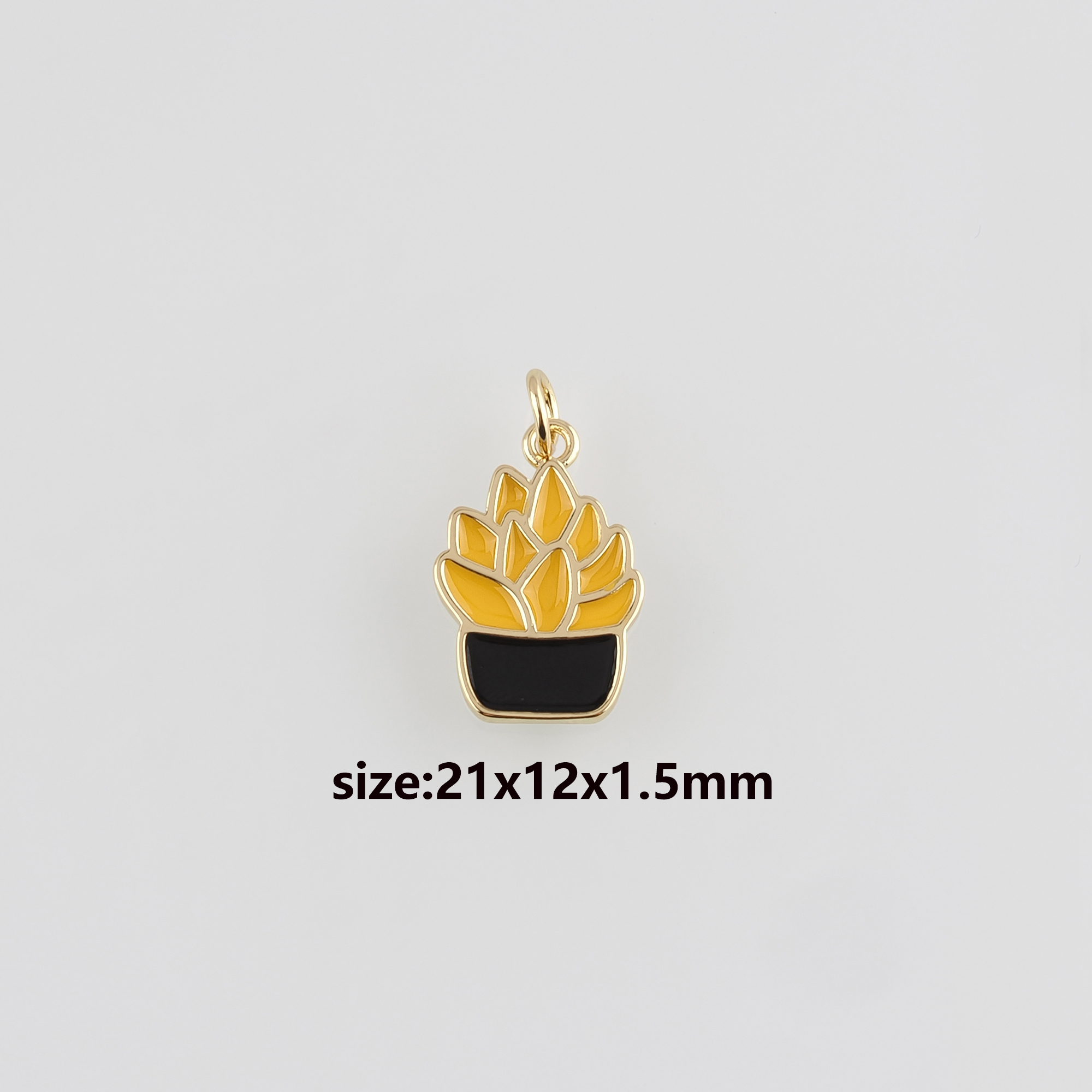 18K Gold Filled Succulent Pendant,Enamel Succulent Charm Earrings Necklace for DIY Jewelry Making Supply