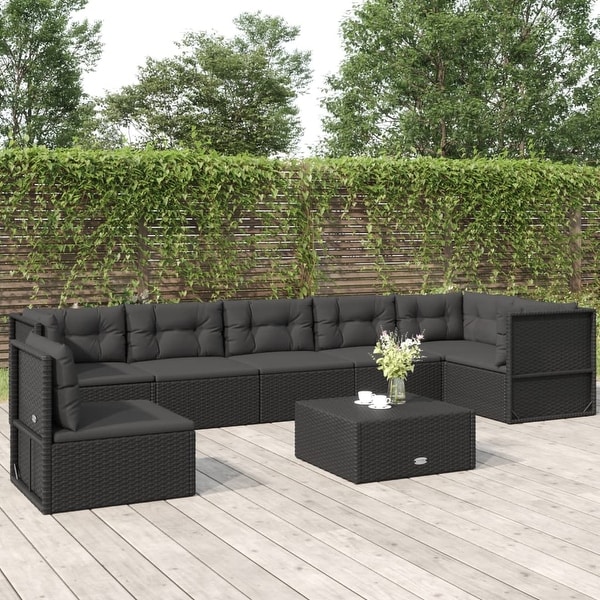 vidaXL 5 Piece Patio Lounge Set with Cushions Black Poly Rattan