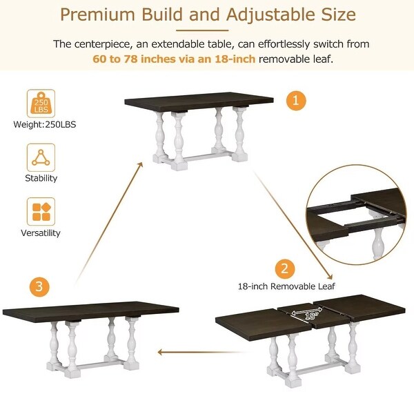 Extendable Dining Table Set with Removable Leaf,Padded Chairs and Bench