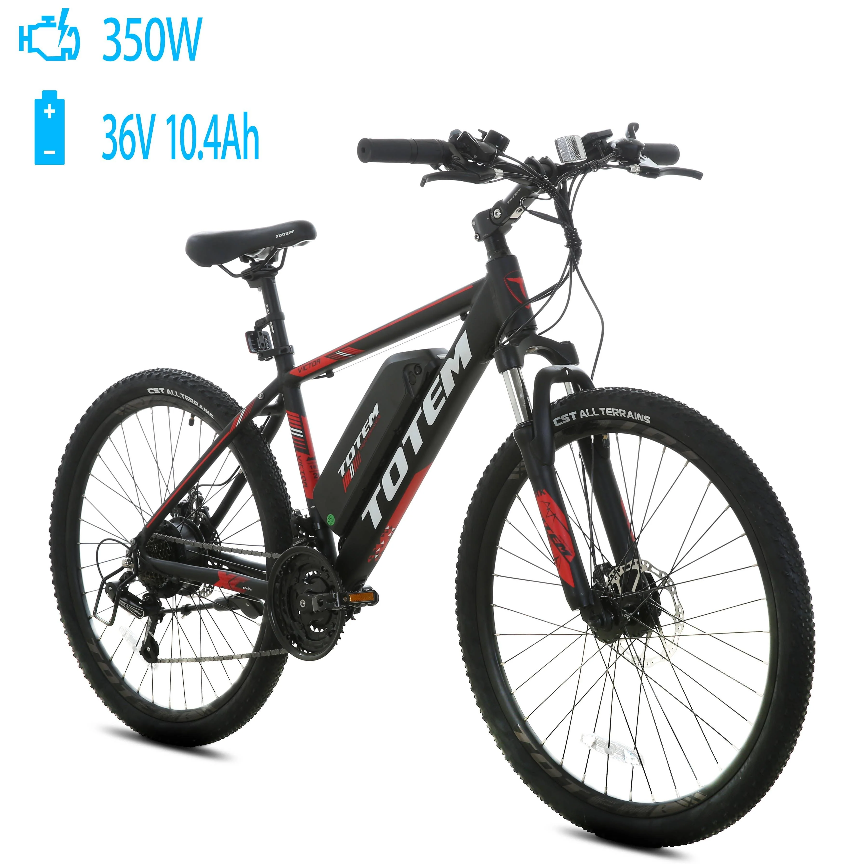 Totem Victor2.0 350W Electric Mountain Bike 26 inch, 36V 10.4Ah Removable Battery, Shimano 21-Speed Gears E-Bikes for Adults, Adjustable Stem Upgraded