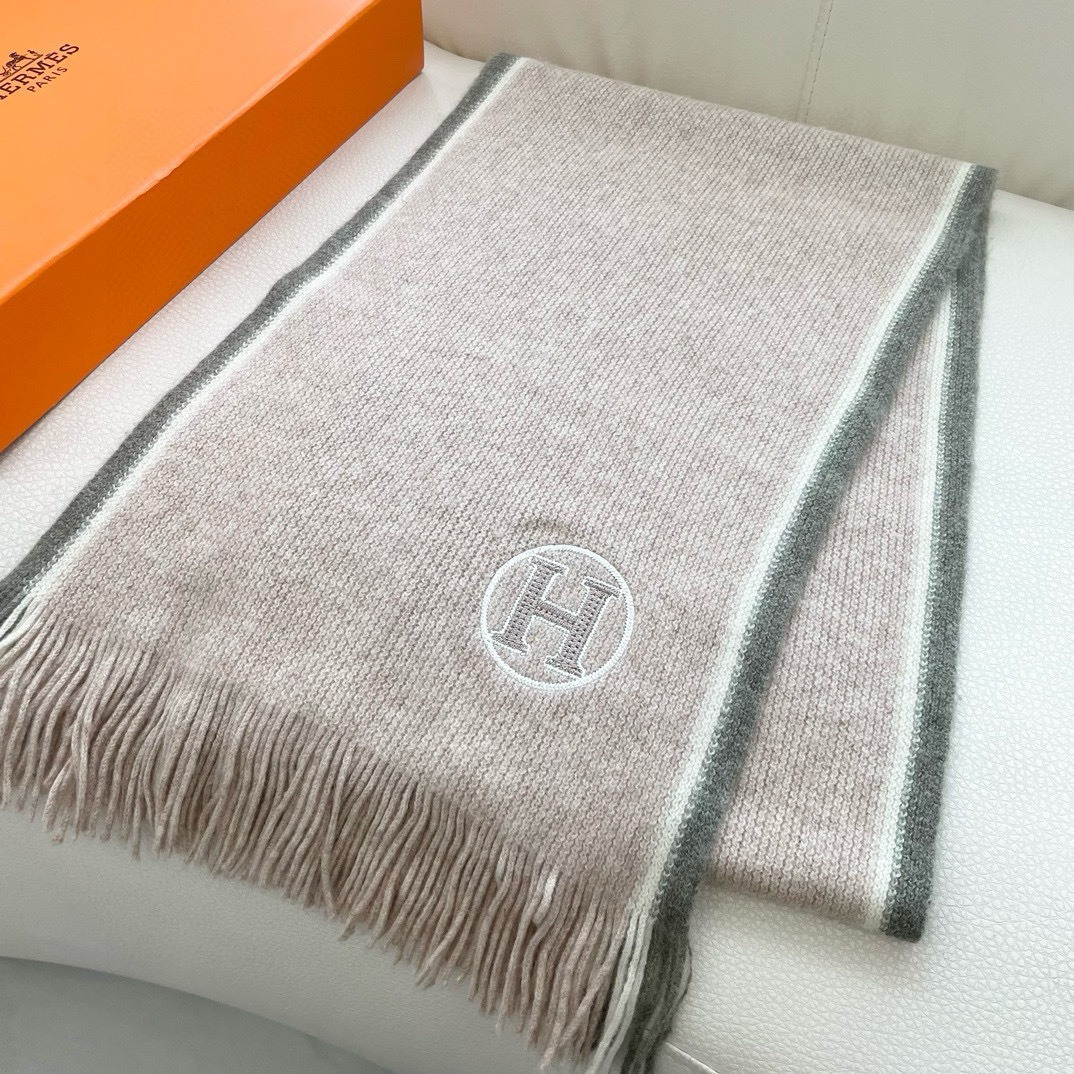 Hermes Cashmere Scarf H-Motif Beige For Women 180cm