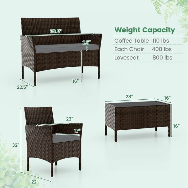 Costway 4 PCS Patio Furniture Set with Washable Cushions and Tempered