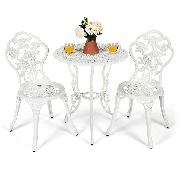 Costway 3PCS Cast Aluminum Patio Bistro Furniture Set Rose Design
