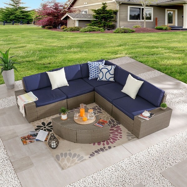 PATIO FESTIVAL 6Piece Wicker Outdoor Sofa Sectional Conversation Set