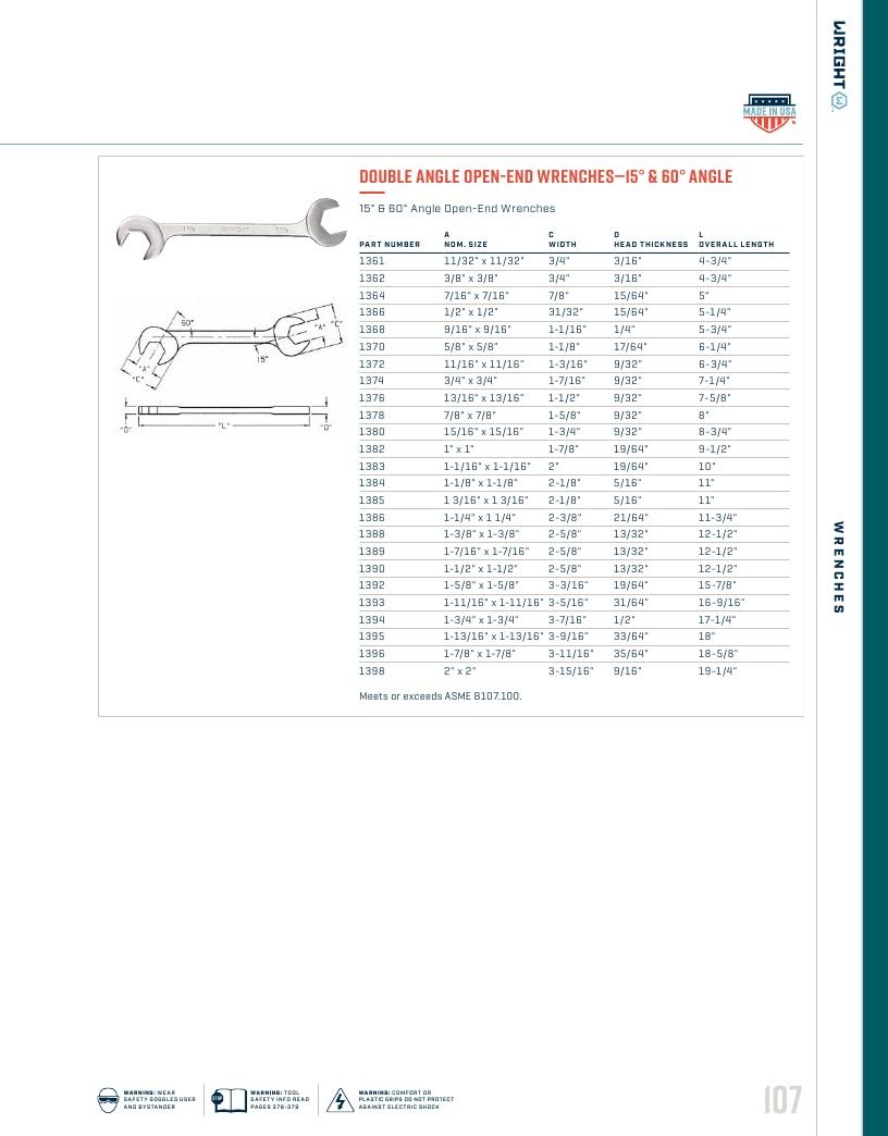 Wright Tool 1389 Double Angle Open End Wrench, 1-7/16x22 x 1-7/16x22