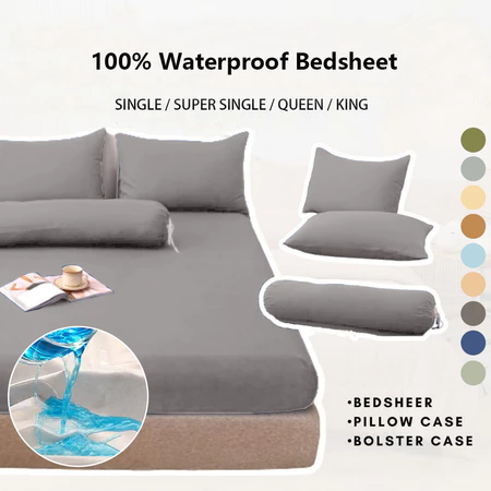 Ready Stock Waterproof Mattress Protector Waterproof Bedsheet Bolster case Pillow case Cadar Single/S. single/Queen/King