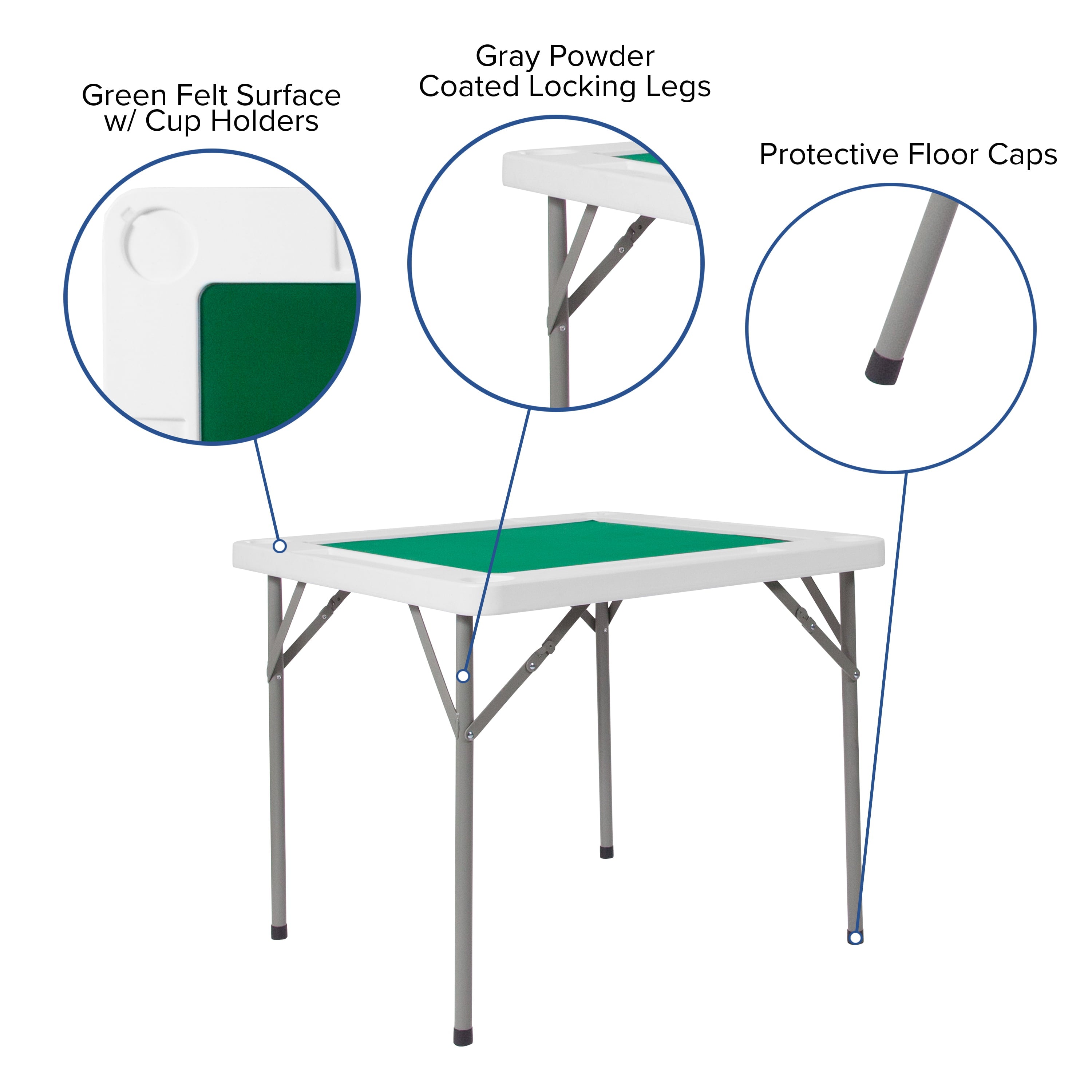 Flash Furniture 34.5″ Square 4-Player Folding Card Game Table with Green Playing Surface and Cup Holders