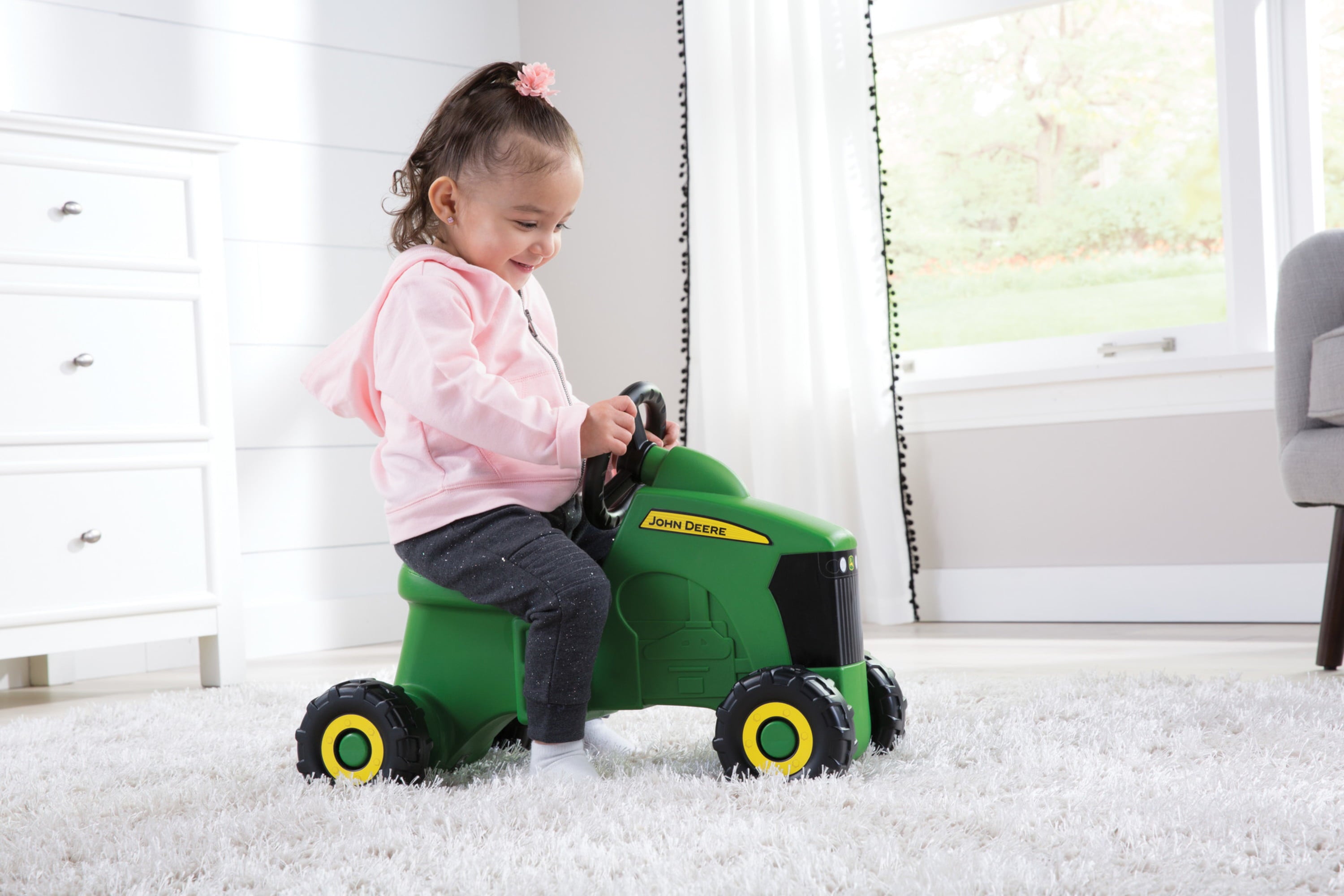 John Deere Foot to Floor Ride On Tractor Toy, Toddler Tractor Ride On Vehicle, Green