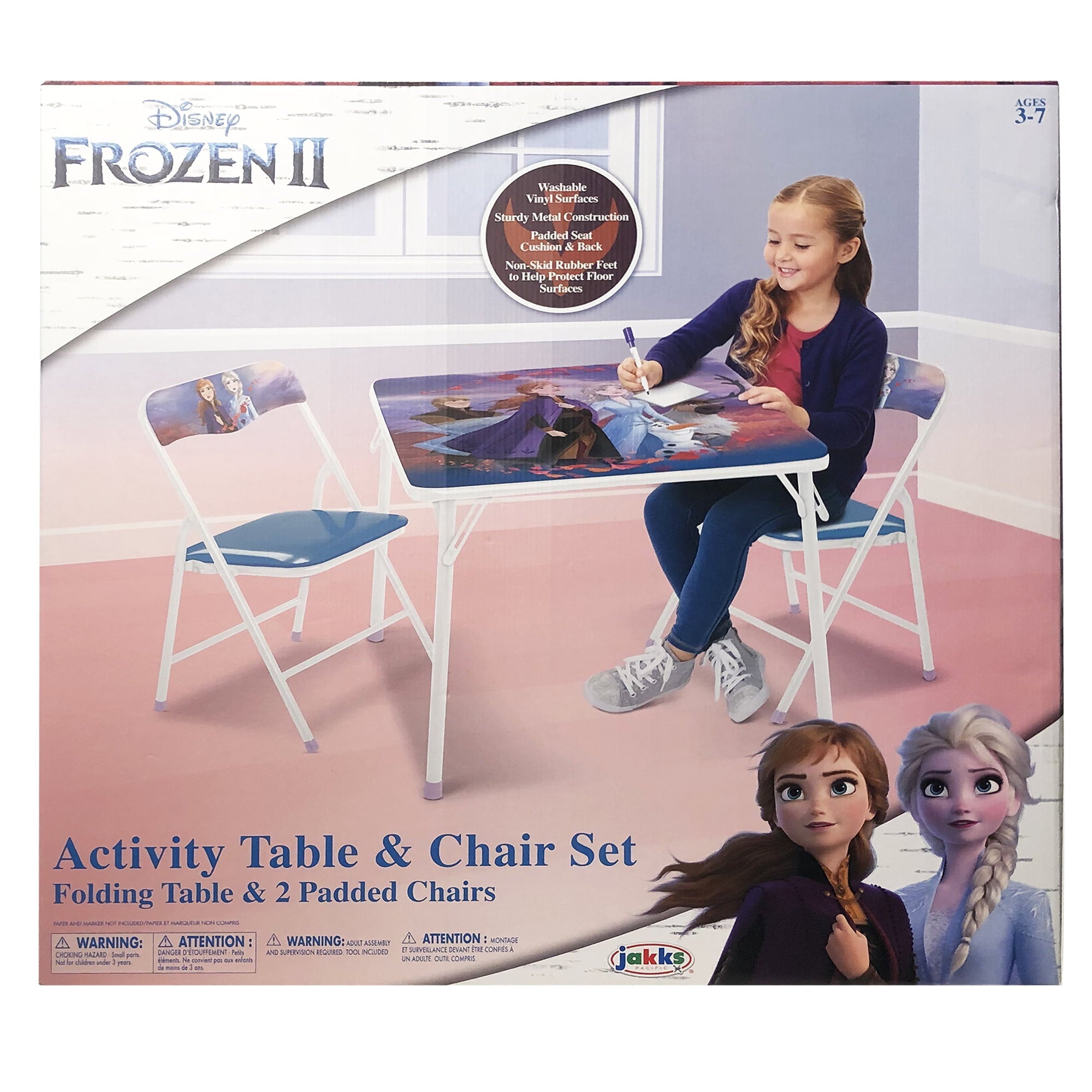 Frozen 2 Kids Erasable Activity Table Includes 2 Chairs with Safety Lock, Non-Skid Rubber Feet & Padded Seats