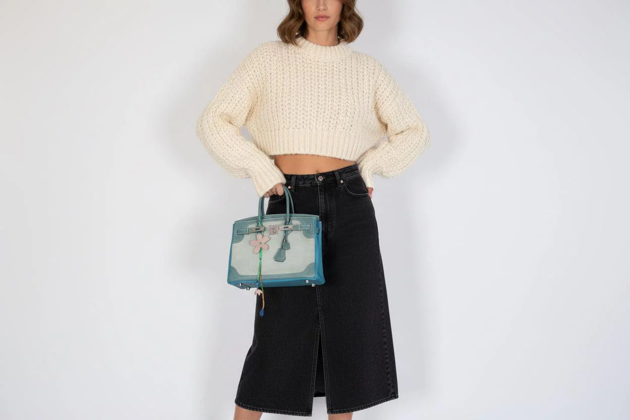 Hermès Birkin 30 Grizzly Ghillies Gris Perle Doblis, Ciel Evercolor & Turquoise Clémence Palladium Hardware