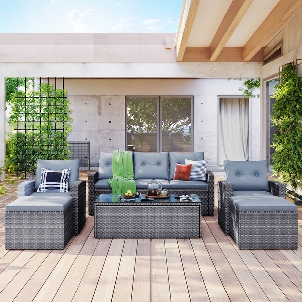 6piece Grey Sectional Set Seating Group Set with Table and Cushion