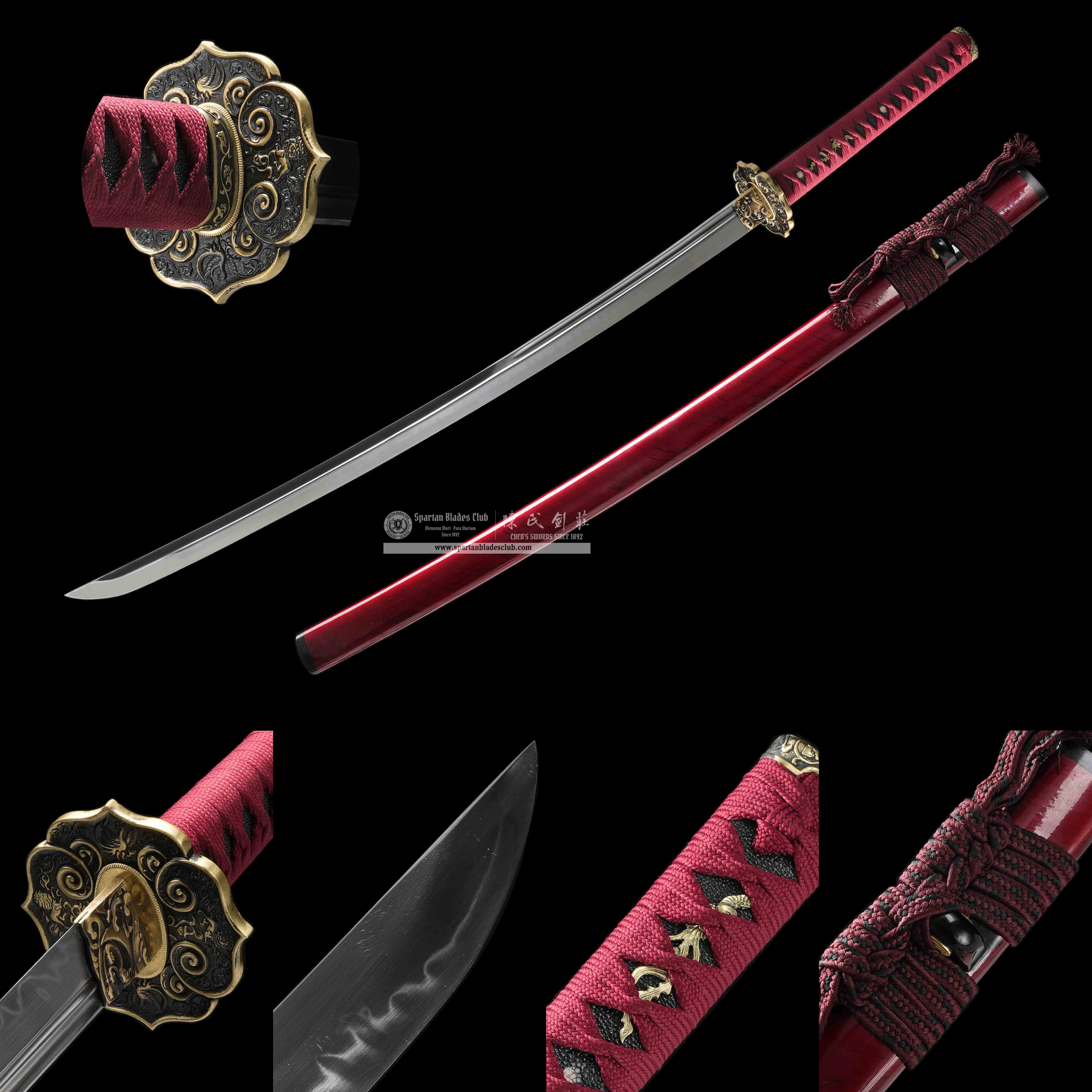 HY145｜Hikane Odori｜Katana｜T10 Steel｜Clay-tempered｜Real Hamon｜Red｜Battle-Ready｜Full-tang｜Spartan Blades Club｜CHEN'S SWORDS 1892 - Spartan Blades Club - 陳氏劍莊1892