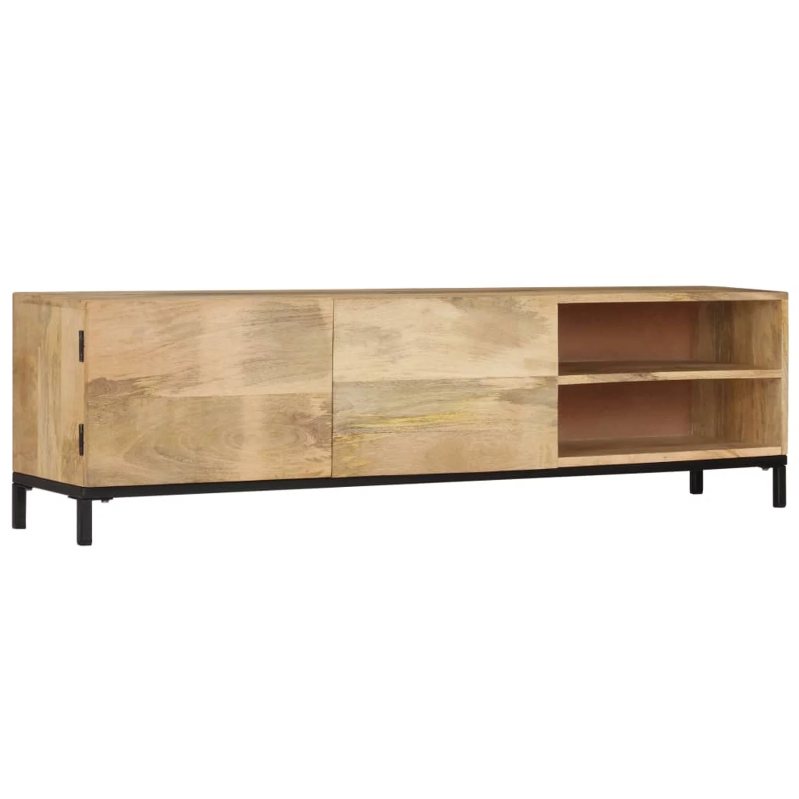 Dcenta TV Cabinet with Door Cabinet and 2 Compartments Mango Wood Television Stand End Side Table Iron Legs for Living Room Home Furniture 57.0 x 11.8 x 16.1 Inches (W x D x H)