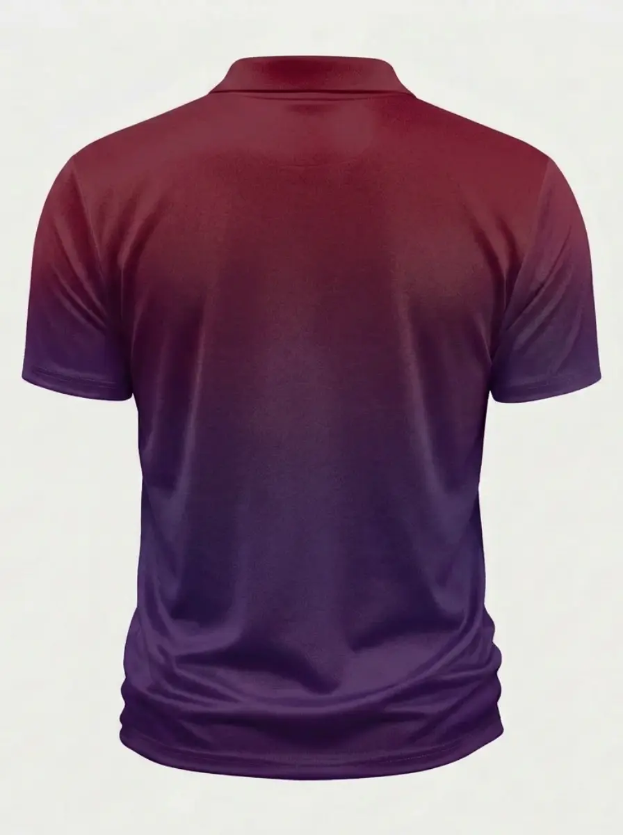 Moisture Wicking Golf Polo 3D Red to Purple Ombre Gradient Button Short Sleeve Golf Polo Shirt