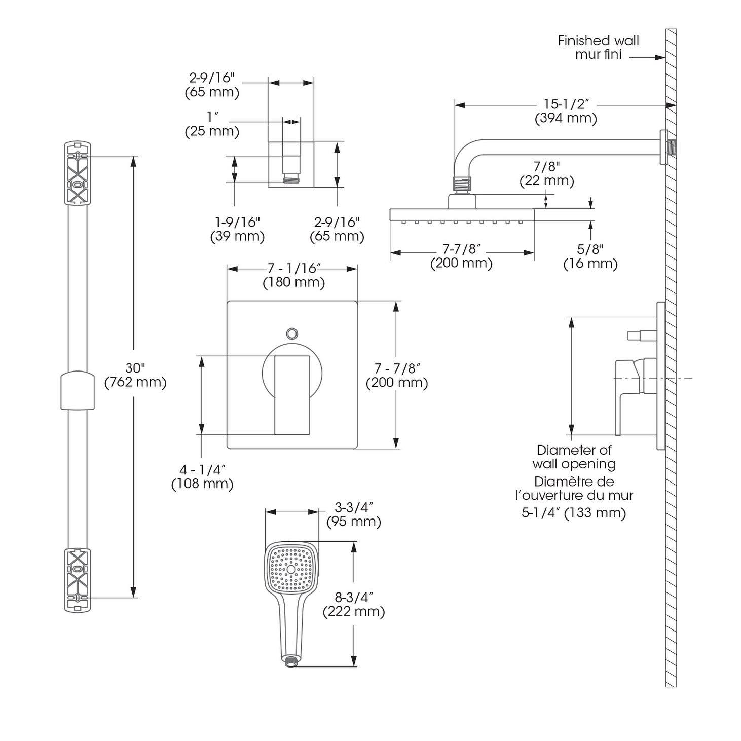 Belanger KIT-QUA130CCP Rain Pressure Balanced Square Shower System, Polished Chrome