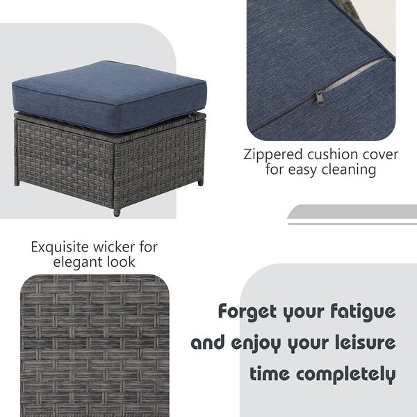Patio 2 pieces Wicker Cushioned Ottoman