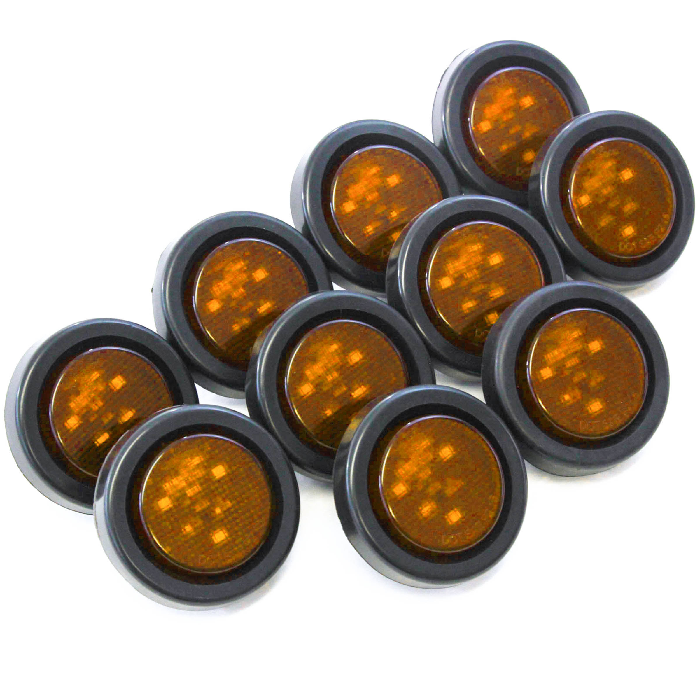 (10) Amber LED 2x22 Round Clearance/Side Marker Light Kits with Grommet Truck Trailer RV