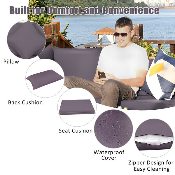 7PCS Patio Rattan Furniture Set Sectional Sofa Garden Cushion