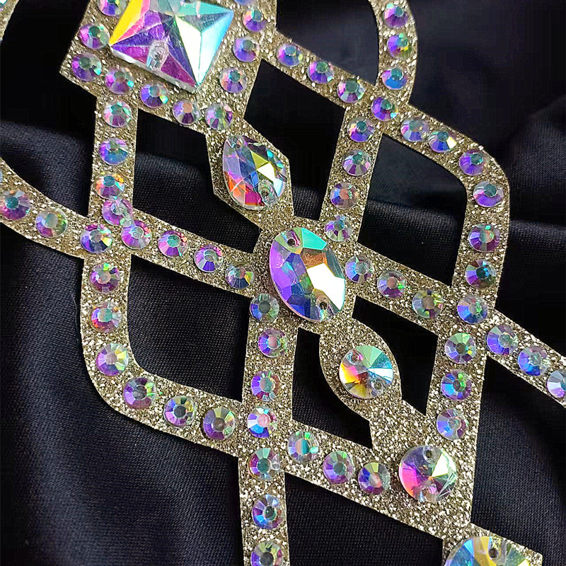 Gold ABCrystal Rhinestone Applique Large Rhinestone Patch Bridal Gown Dance Costume Evening Dress Garment Embellishment DIY BL01