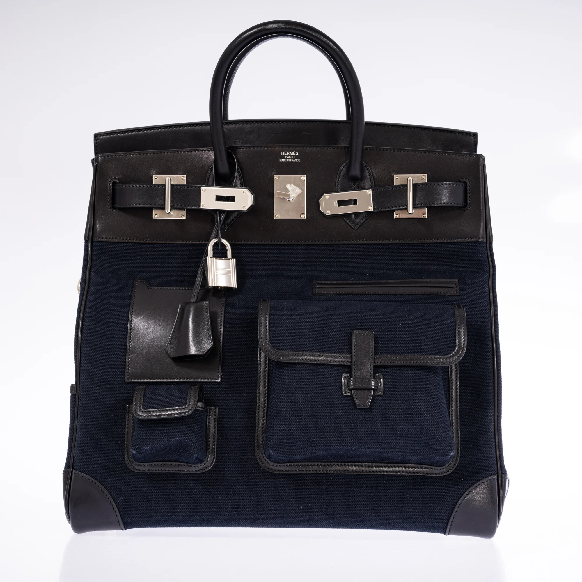 Hermès Cargo HAC Hermès Bleu Marine Toile & Black Box Calf Cargo