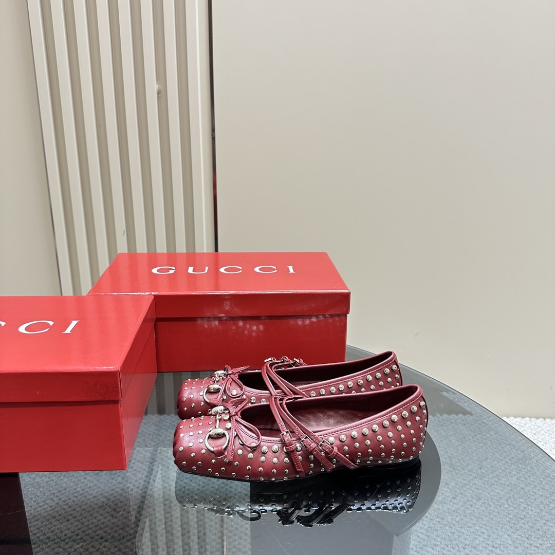Gucci Women’S Horsebit Ballet Flat Allover Studs Red 821218 Aaeev 6249