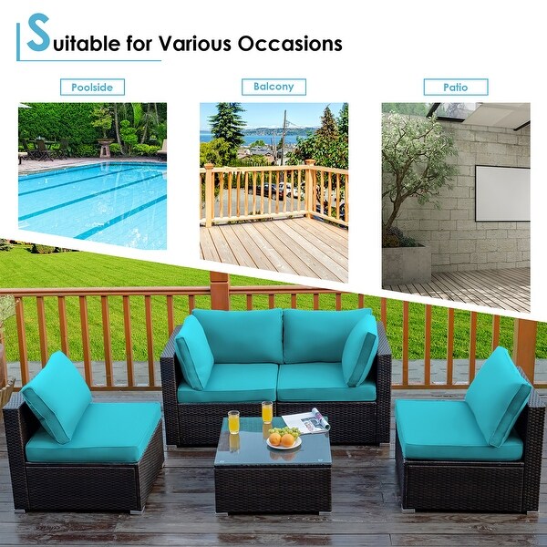Costway 5PCS Patio Rattan Furniture Set Cushioned Sofa and Chair Coffee