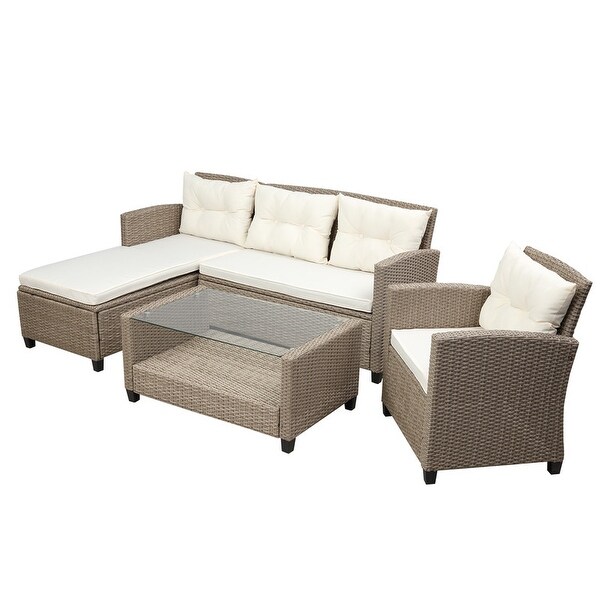 4 Piece Patio Wicker Sectional Sofa with Seat Cushions