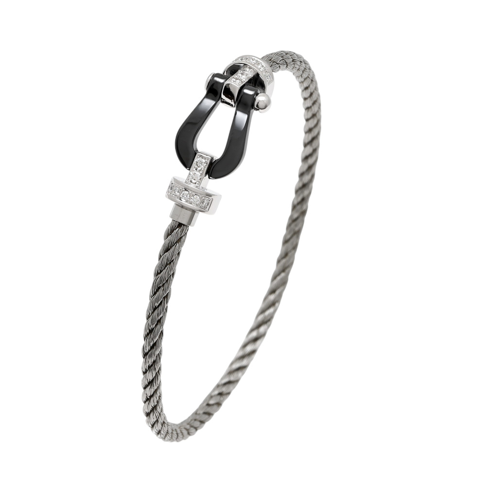 FRED Force 10 Mm Bracelet 18K White Gold & Ceramic Diamond