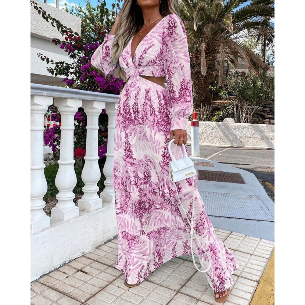 Cutout Maxi Dress - Long Sleeve Tie DyeClistos