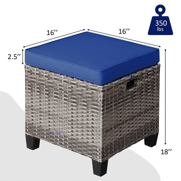 Costway 2PCS Patio Rattan Cushioned Ottoman Seat Foot Rest Table