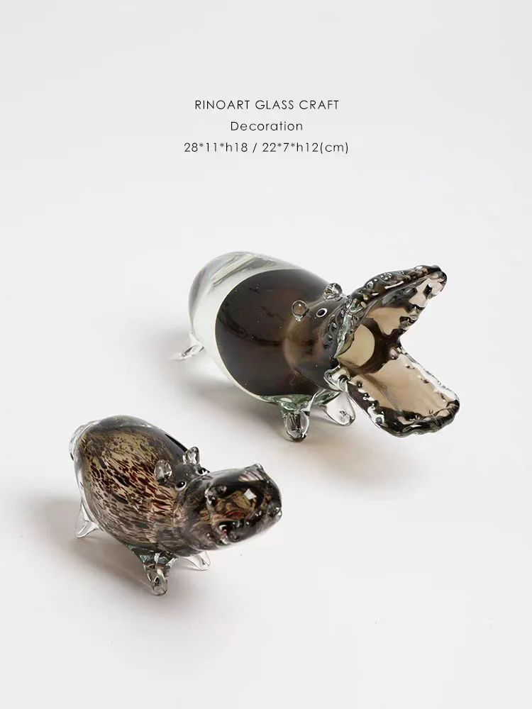 DC242 - Home Venice glass! Fat hippo mother and child ornament hand-colored paperweight foyer decoration