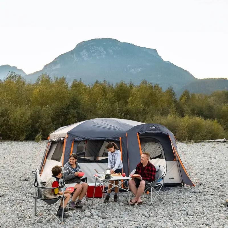 Spacious Straight-Wall Cabin Tent – Multi-Room Design for 10–12 Campers