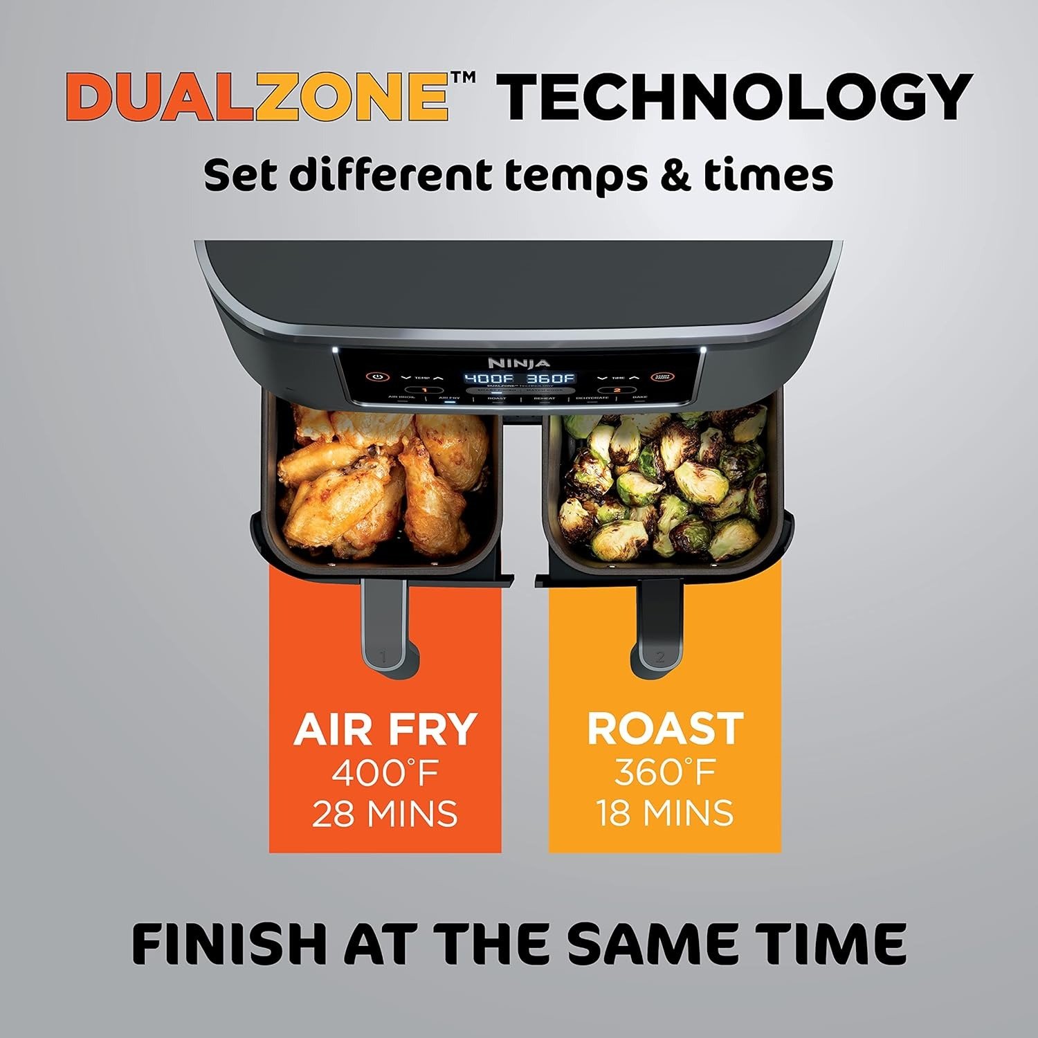 8QT 6-in-1 Dual Basket Air Fryer, Independent Zones, Smart Finish & Match Cook